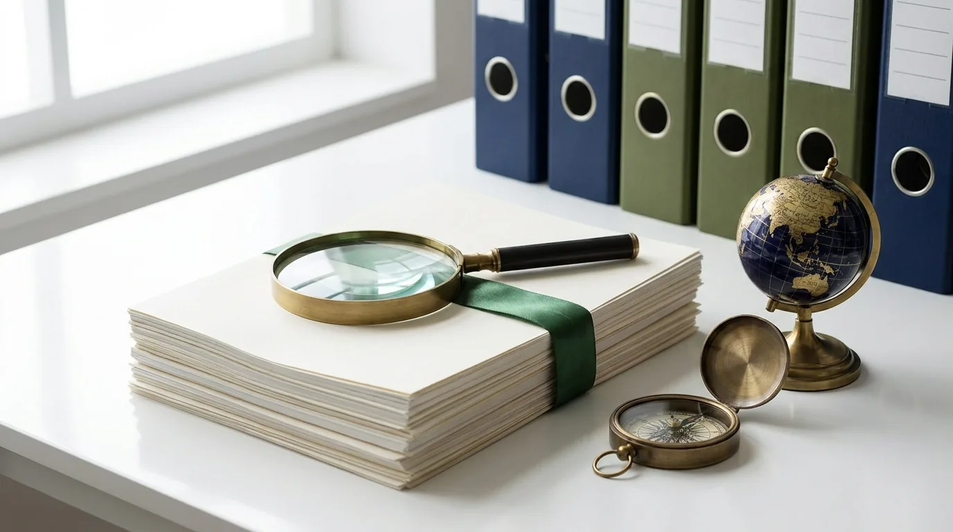 A desk setup with office supplies represents CAQA International’s focus on quality assurance and compliance.